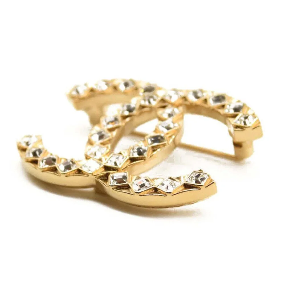 CHANEL Large Gold & Crystal CC Brooch